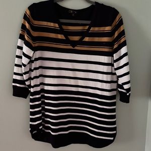 Striped 3Q sleeve sweater